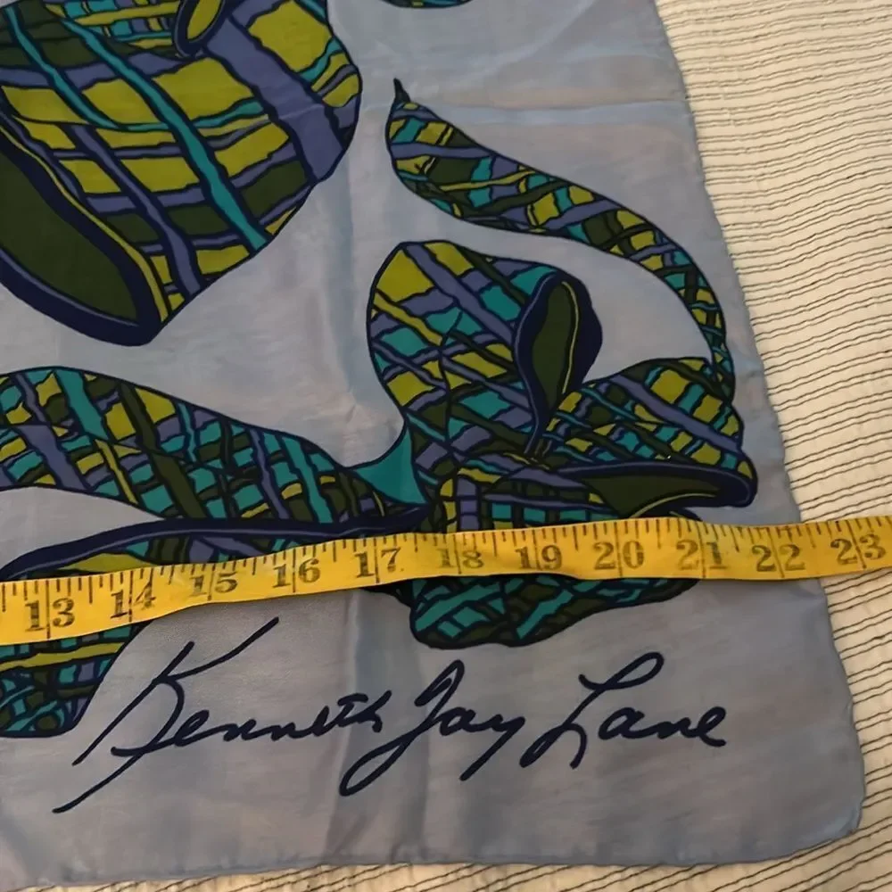 Kenneth Jay Lane silk Blue and Green Bow Scarf